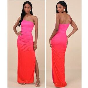 Lulus Krista Pink Ombre Mesh One-Shoulder Maxi Dress Size Small Sexy Vacation